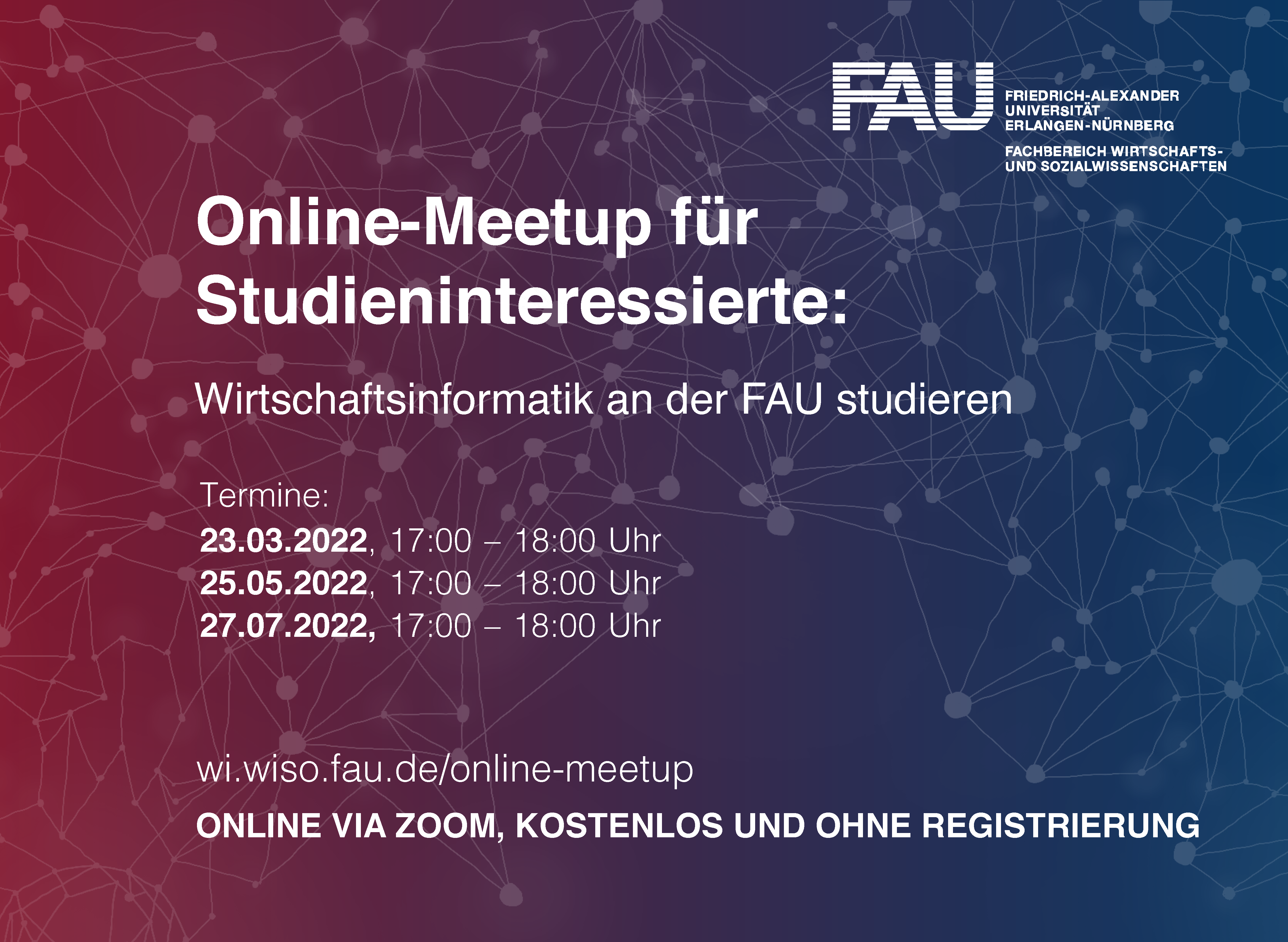 Eine Grafik mit Text. Im Text stehen die drei Daten für die Online-Infoveranstaltung.